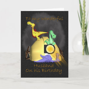 Husband Birthday Card - Coal Miner Dragons