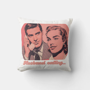 Husband Calling Retro Phone Illustration Funny Cushion