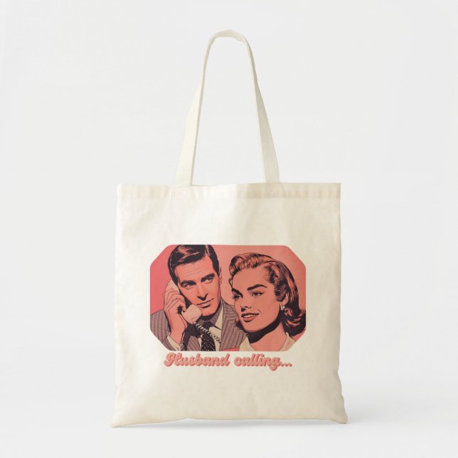 Husband Calling Retro Phone Illustration | Funny  Tote Bag (Front)