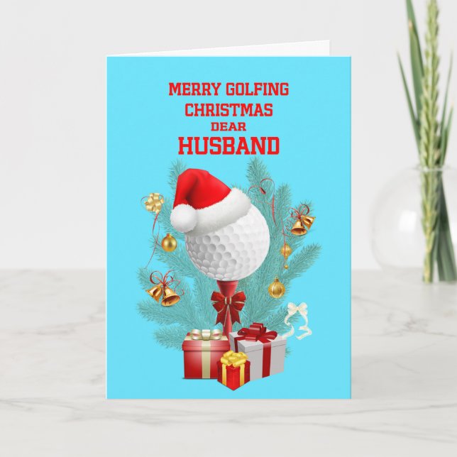 Husband Christmas Golfball Holiday Card (Front)