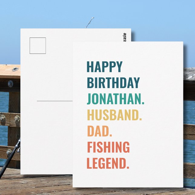 Husband Dad Fishing Legend Custom Name Birthday Postcard (Personalize as required -  all text is editable, change the name, occasion, recipient or sport)