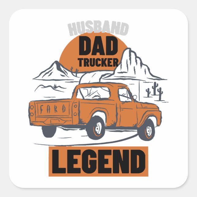 Husband Dad Trucker Legend - Funny  Square Sticker (Front)