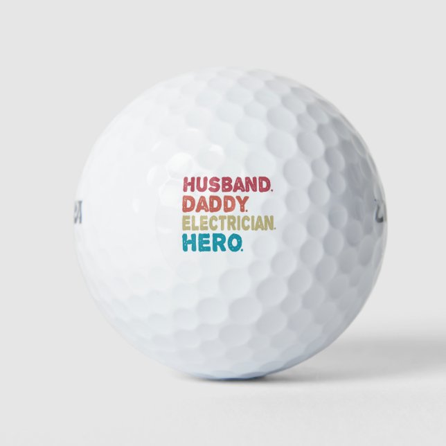 Husband daddy Electrician hero Funny Retro Gift Golf Balls (Front)