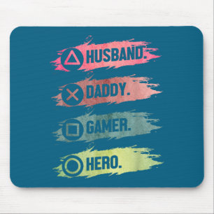 Husband Daddy Gamer Hero Gaming Design Mouse Pad