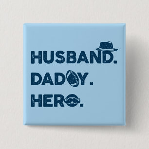 Husband. Daddy. Hero. Retro Graphic 15 Cm Square Badge
