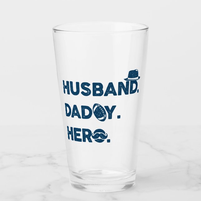 Husband. Daddy. Hero. Retro Graphic Glass (Front)