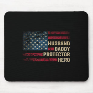 Husband Daddy Protector Hero Distressed Usa Flag F Mouse Pad