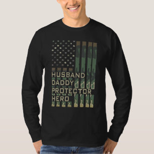 Husband Daddy Protector Hero Fathers Day American T-Shirt