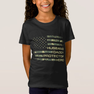 Husband Daddy Protector Hero Fathers Day Flag Gift T-Shirt