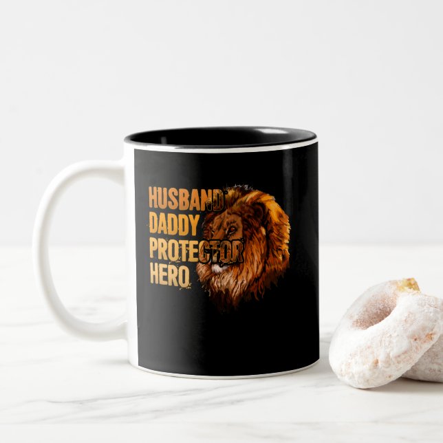 Husband Daddy Protector Hero Father's Day Two-Tone Coffee Mug (With Donut)