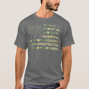 Husband Daddy Protector Hero Happy Father's Day Fl T-Shirt