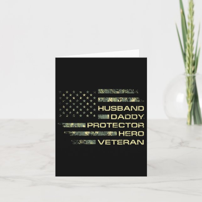 Husband Daddy Protector Hero Veteran Usa Flag Camo Card (Front)