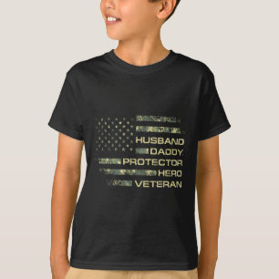 Husband Daddy Protector Hero Veteran Usa Flag Camo T-Shirt