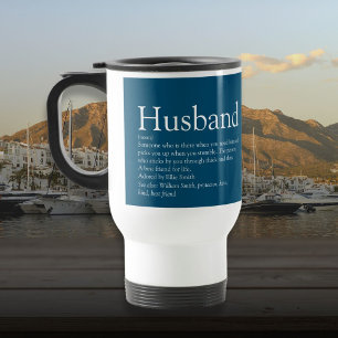 Husband Definition Modern Blue Typographic Travel Mug