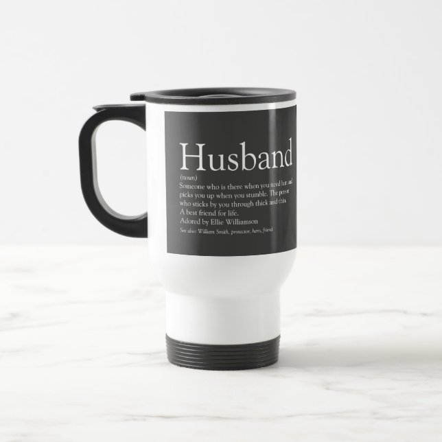Husband Definition Modern Grey Typographic Fun Travel Mug (Left)