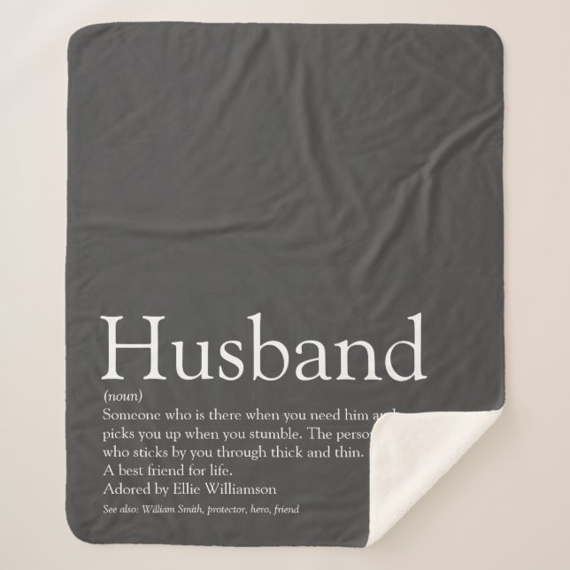 Husband Definition Quote Modern Cool Grey Sherpa Blanket (Front)