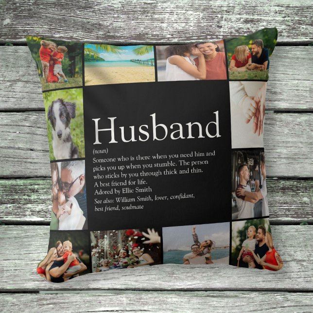 Husband Definition Quote Photo Collage Cushion (Husband Definition Quote Photo Collage Throw Pillow)