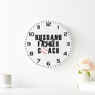 Husband Father Coach Baseball Dad Quote Large Clock