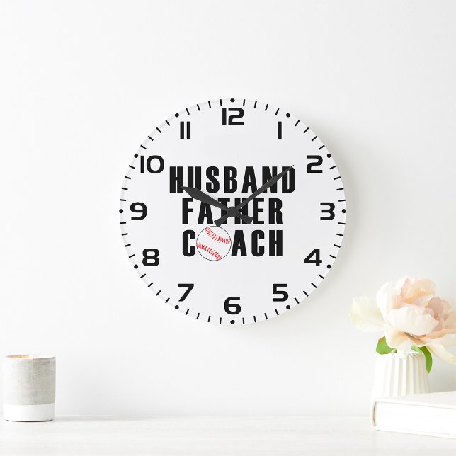 Husband Father Coach Baseball Dad Quote Large Clock (Creator Uploaded)