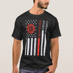 Husband Father Firefighter Us Flag Red Line Father T-Shirt