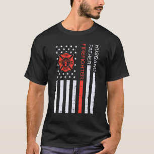 Husband Father Firefighter Us Flag Red Line Father T-Shirt
