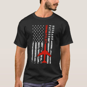 Husband Father Pilot Usa Flag Aviation Aeroplane F T-Shirt