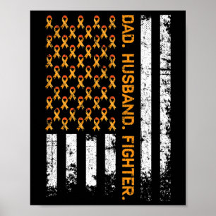 Husband Fighter Ribbon Usa Flag Leukaemia Awarenes Poster