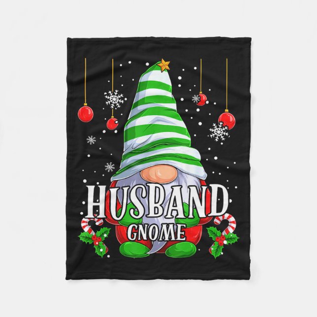 Husband Gnome Christmas Pajamas Matching Family Gr Fleece Blanket (Front)