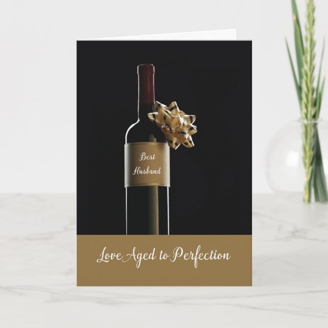 Husband Happy Anniversary With Wine Bottle Bow Card (Front)