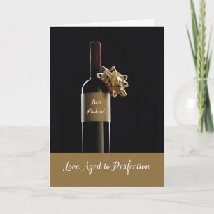Husband Happy Anniversary With Wine Bottle Bow Card
