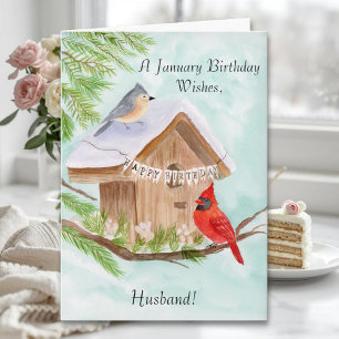 Husband  Happy January Birthday Birds Card