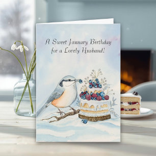 Husband Happy January Birthday Nuthatch Card