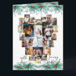 Husband Heart Photo Collage Holly and Mistletoe Card<br><div class="desc">Photo Christmas Card for your husband with love heart shaped photo collage which holds 24 of your favourite photos. The card is bordered with watercolor holly and mistletoe garlands and lettered with elegant handwritten script typography. The photo template is set up for you to add your pictures - add the...</div>