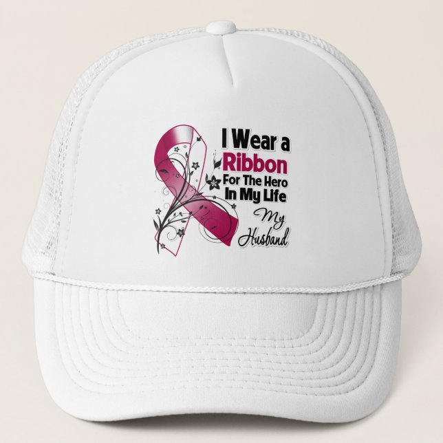 Husband Hero in My Life Head Neck Cancer Trucker Hat (Front)