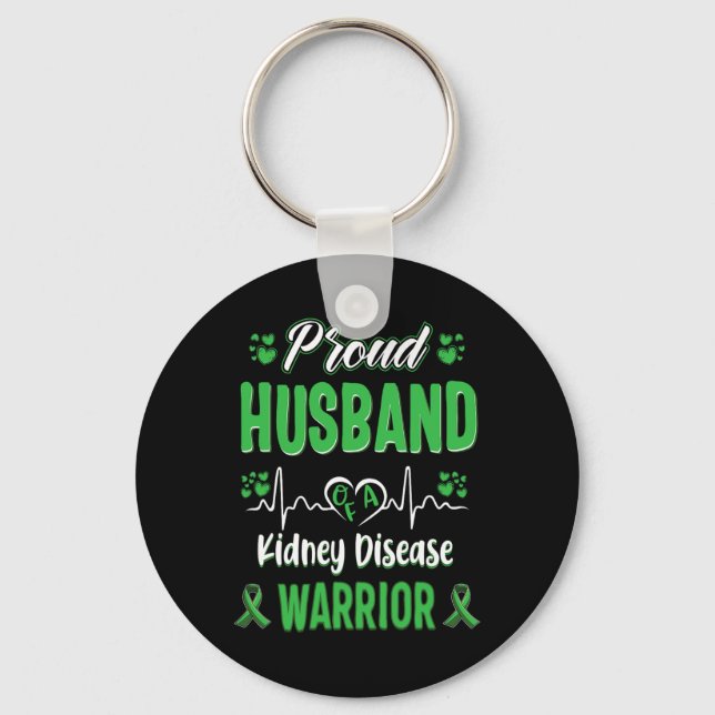 Husband Kidney Disease Warrior Awareness Ribbon Gr Key Ring (Front)
