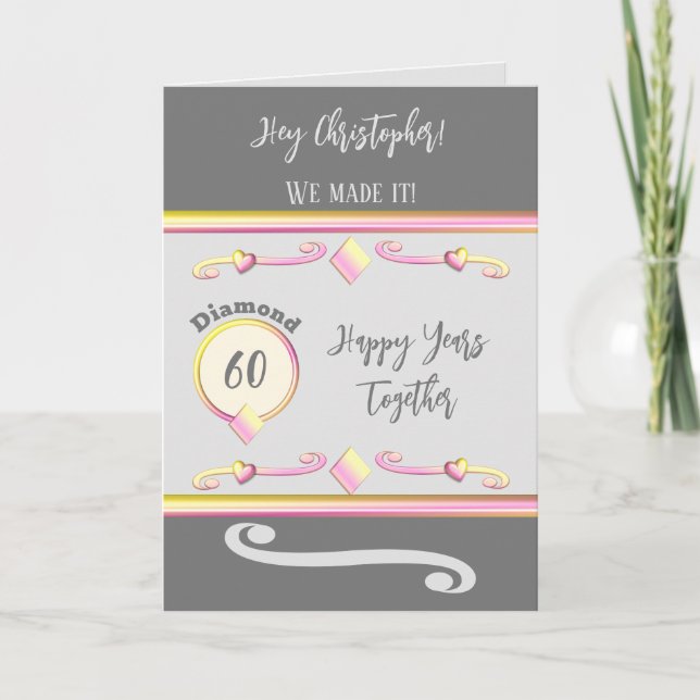 Husband love you diamond 60th anniversary grey card (Front)