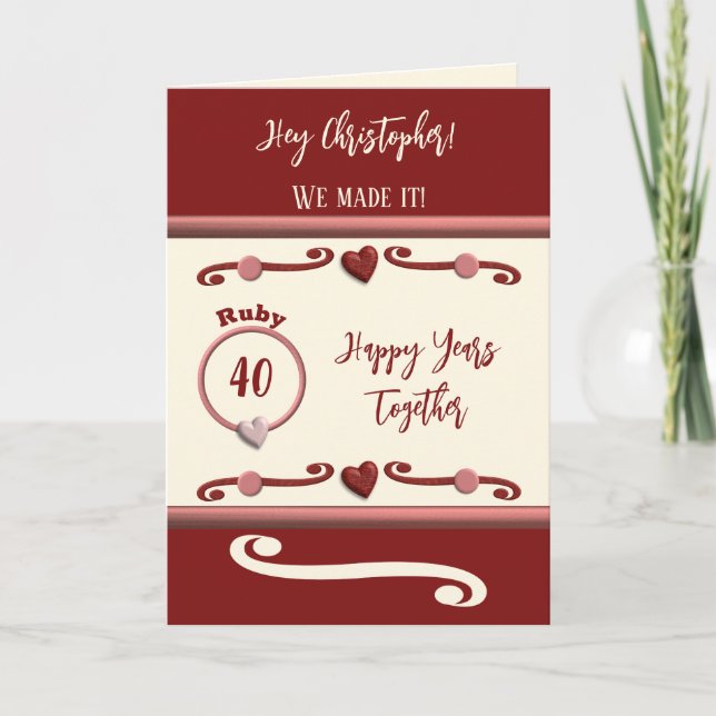 Husband love you ruby 40th anniversary burgundy card (Front)
