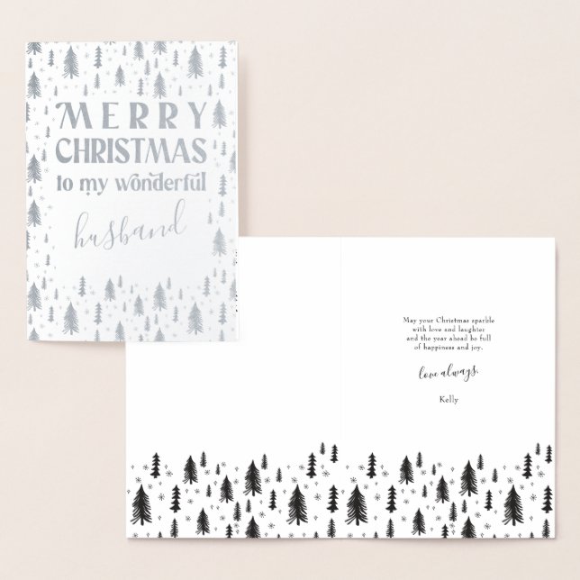 Husband Merry Christmas Trees Silver Foil Card (Display)