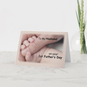 Husband on First Father's Day, Baby Hands Holding Card