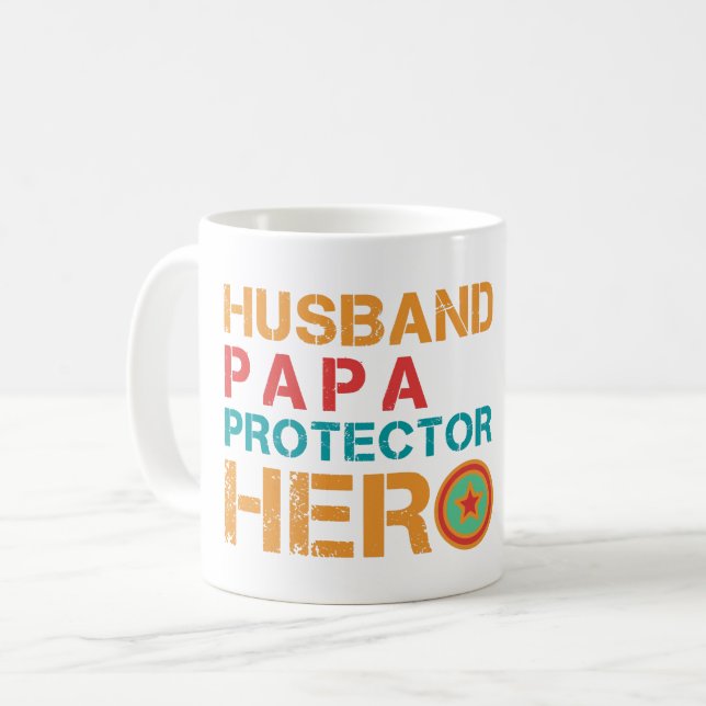 HUSBAND PAPA PROTECTOR HERO COFFEE MUG (Front Left)