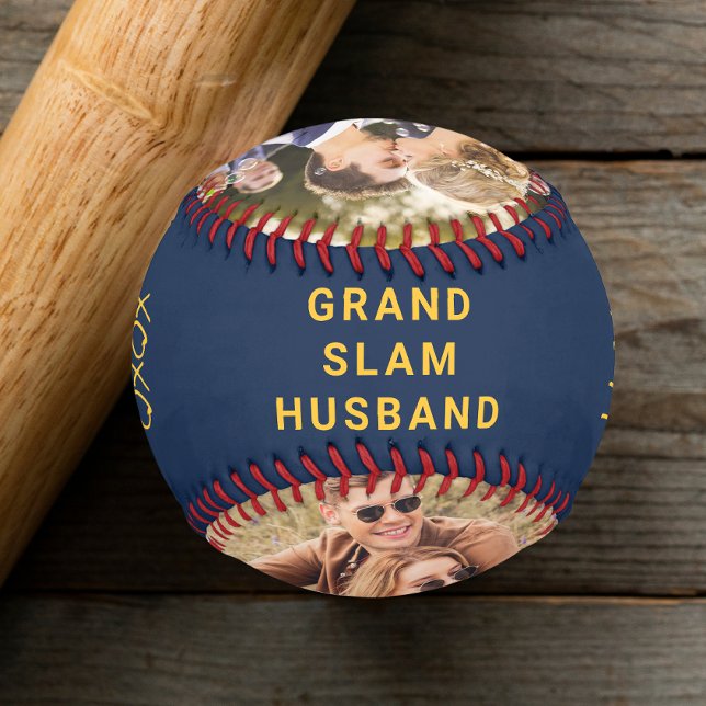 Husband Personalised Photos Blue Yellow Baseball (Creator Uploaded)