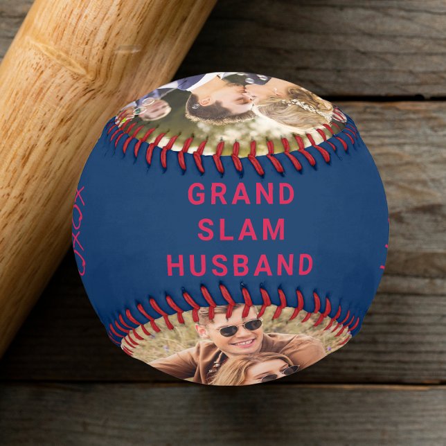 Husband Personalised Photos Red Blue Baseball (Creator Uploaded)