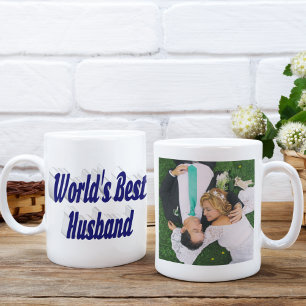 Husband Photo with dark blue text Giant Coffee Mug
