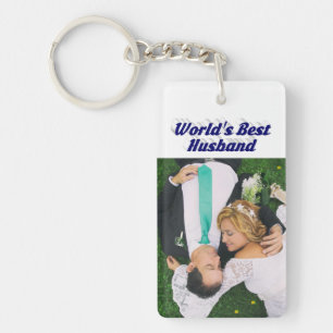 Husband Photo with dark blue text Key Ring