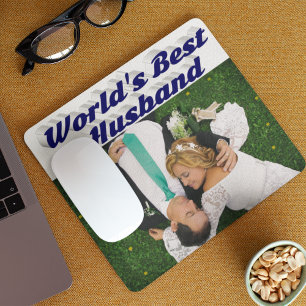 Husband Photo with dark blue text   Mouse Pad