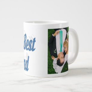 Husband Photo with sea blue text Giant Coffee Mug