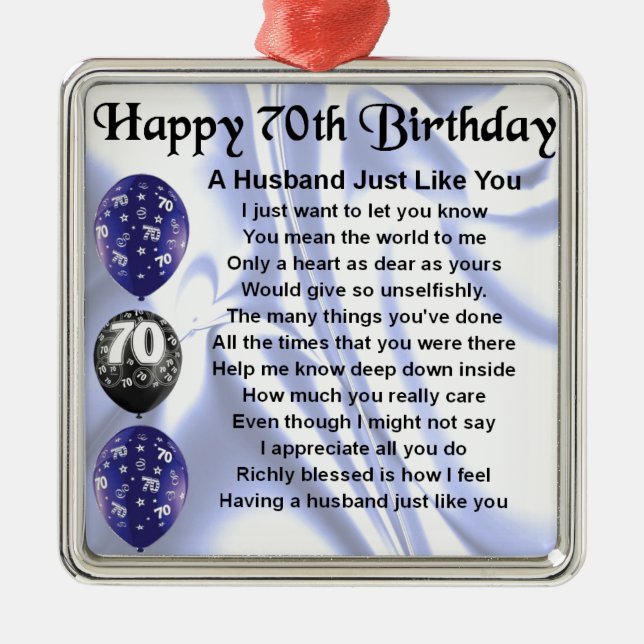 Husband Poem - 70th Birthday Metal Tree Decoration (Front)