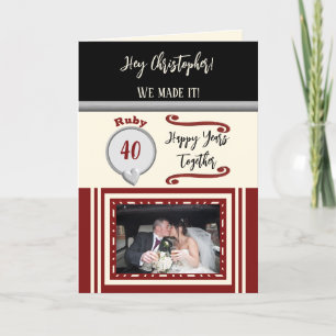 Husband ruby 40th anniversary black cream photo card