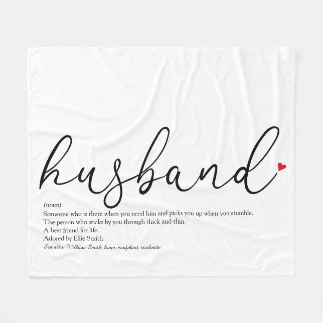 Husband Script Red Love Heart Definition Fleece Blanket (Front (Horizontal))