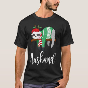 Husband Sloth Santa Hat Christmas Pajama Family T-Shirt